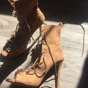 Nude lace up heels